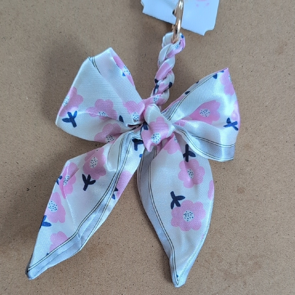 Floral Pink Bow  Keychain & Bag Charm Accessory